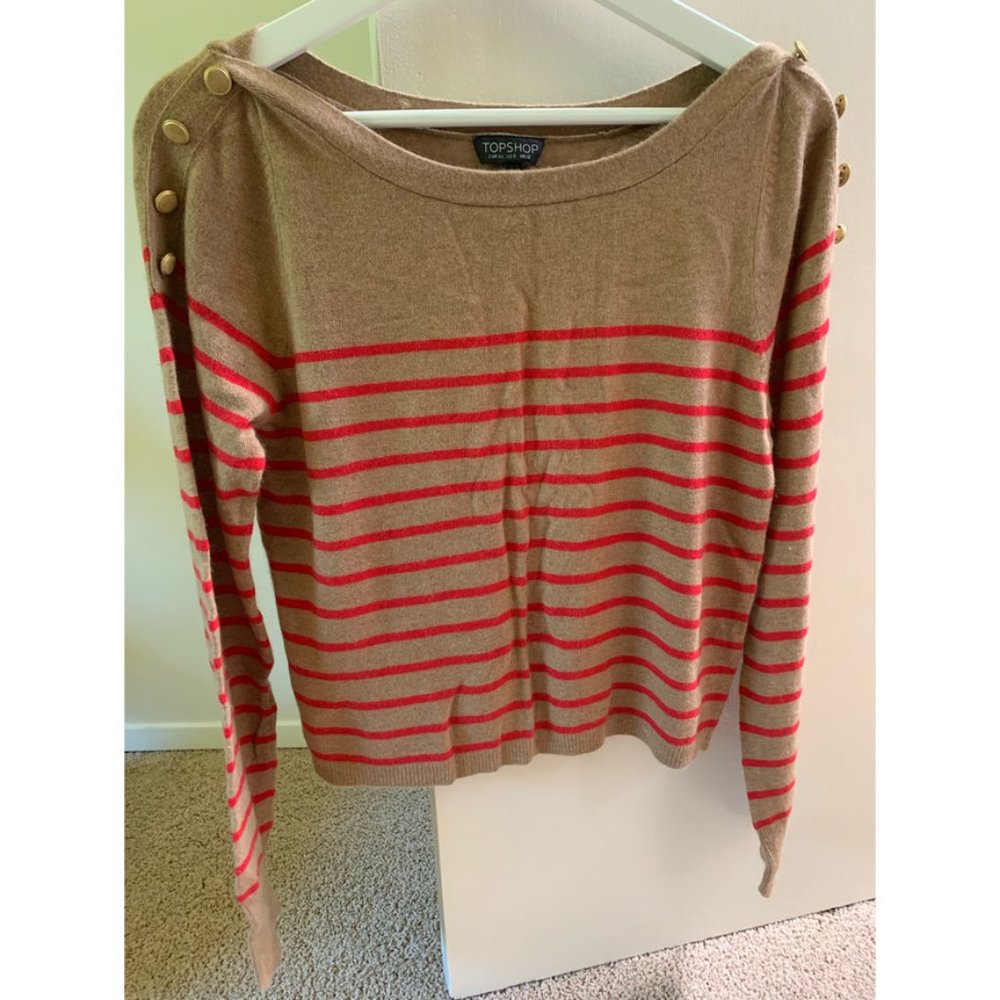 Topshop Camel and Red Striped Sweater